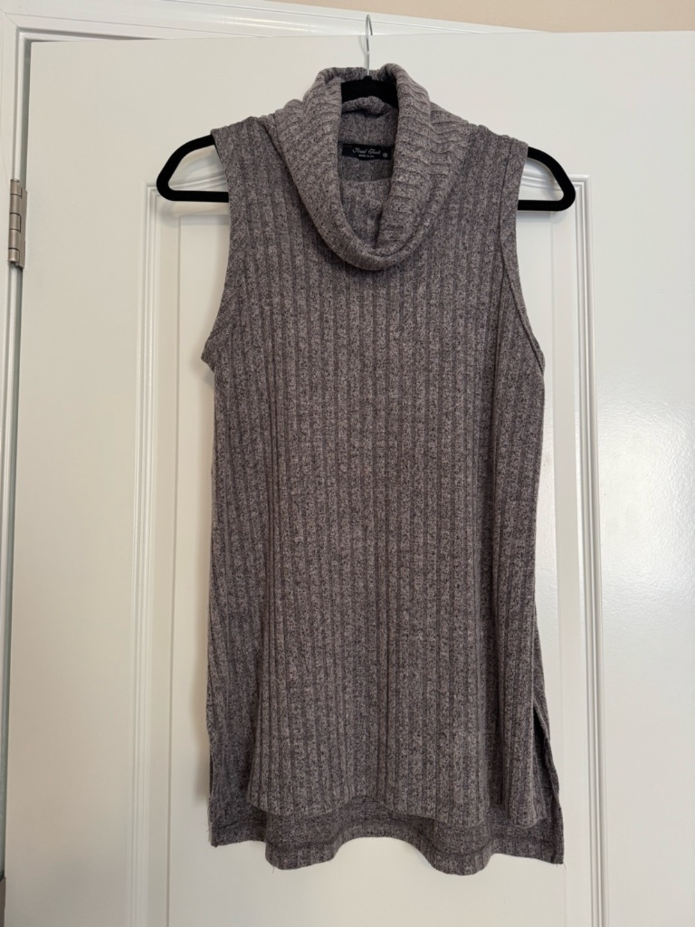 Final Touch Sleeveless Ribbed Cowl Neck Sweater Tunic - Gray